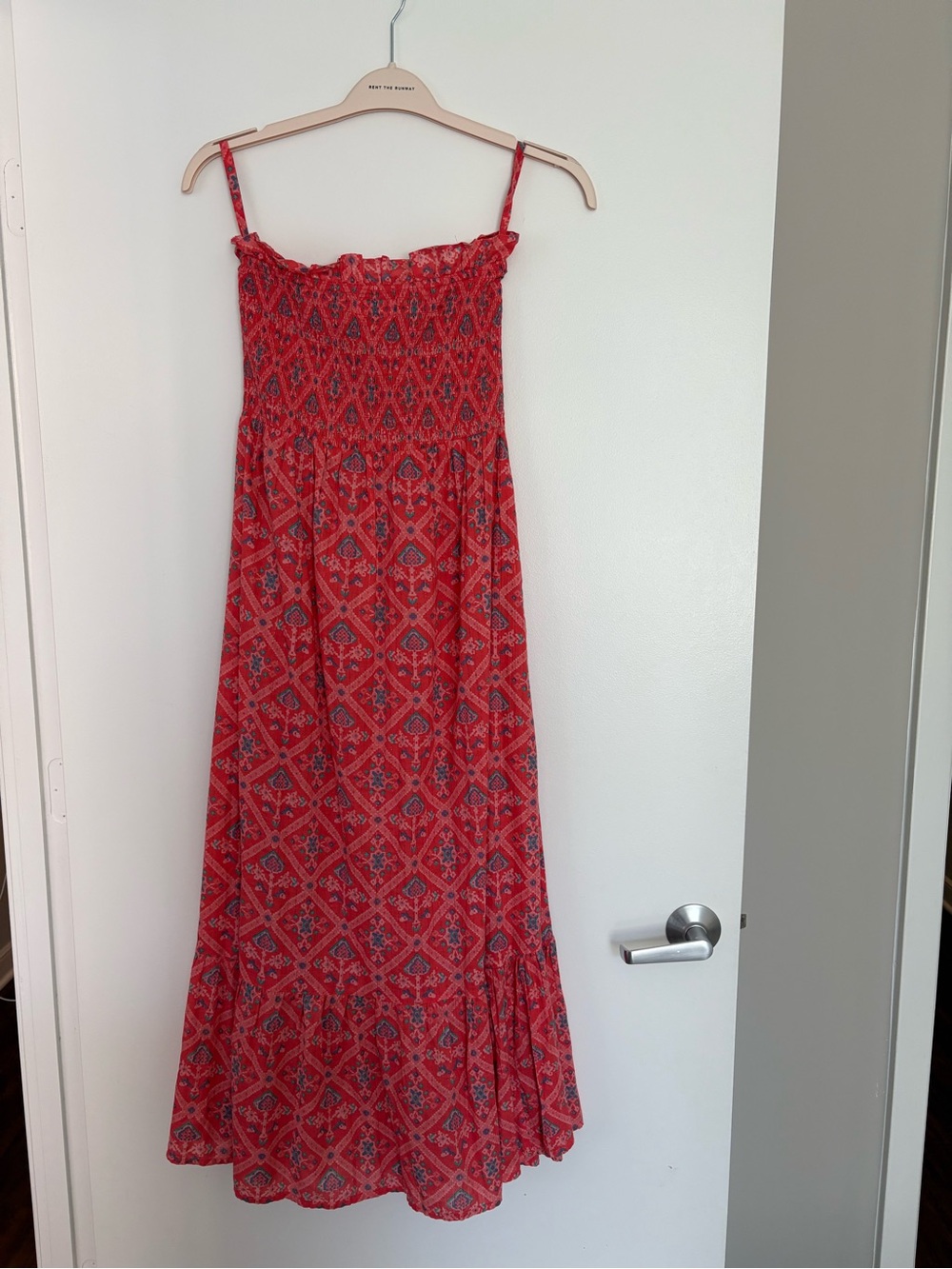 Red Printed Smocked Maxi Dress